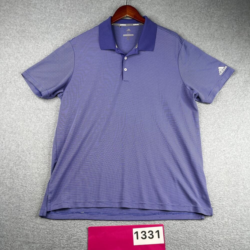 Adidas Golf Performance Polo Shirt Purple Striped Stretch Casual Mens XL